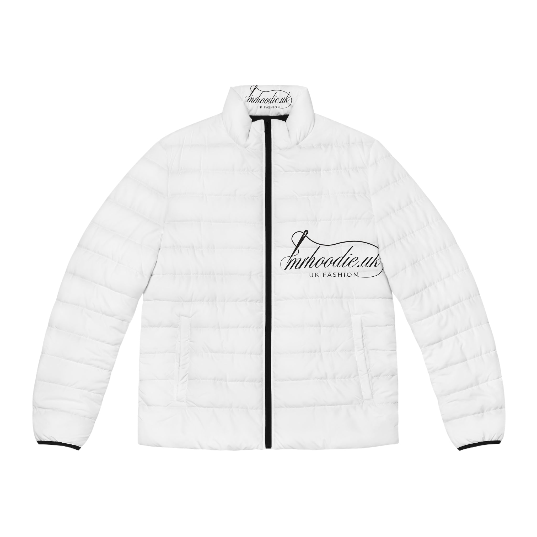 Puffer Jacket — Elegant Script 'mrhoodie.uk UK Fashion' Logo